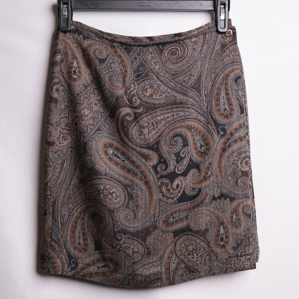 Hunt Club Vintage Brown Paisley Rayon Pencil Skirt Size 14 Lined Dark Academia